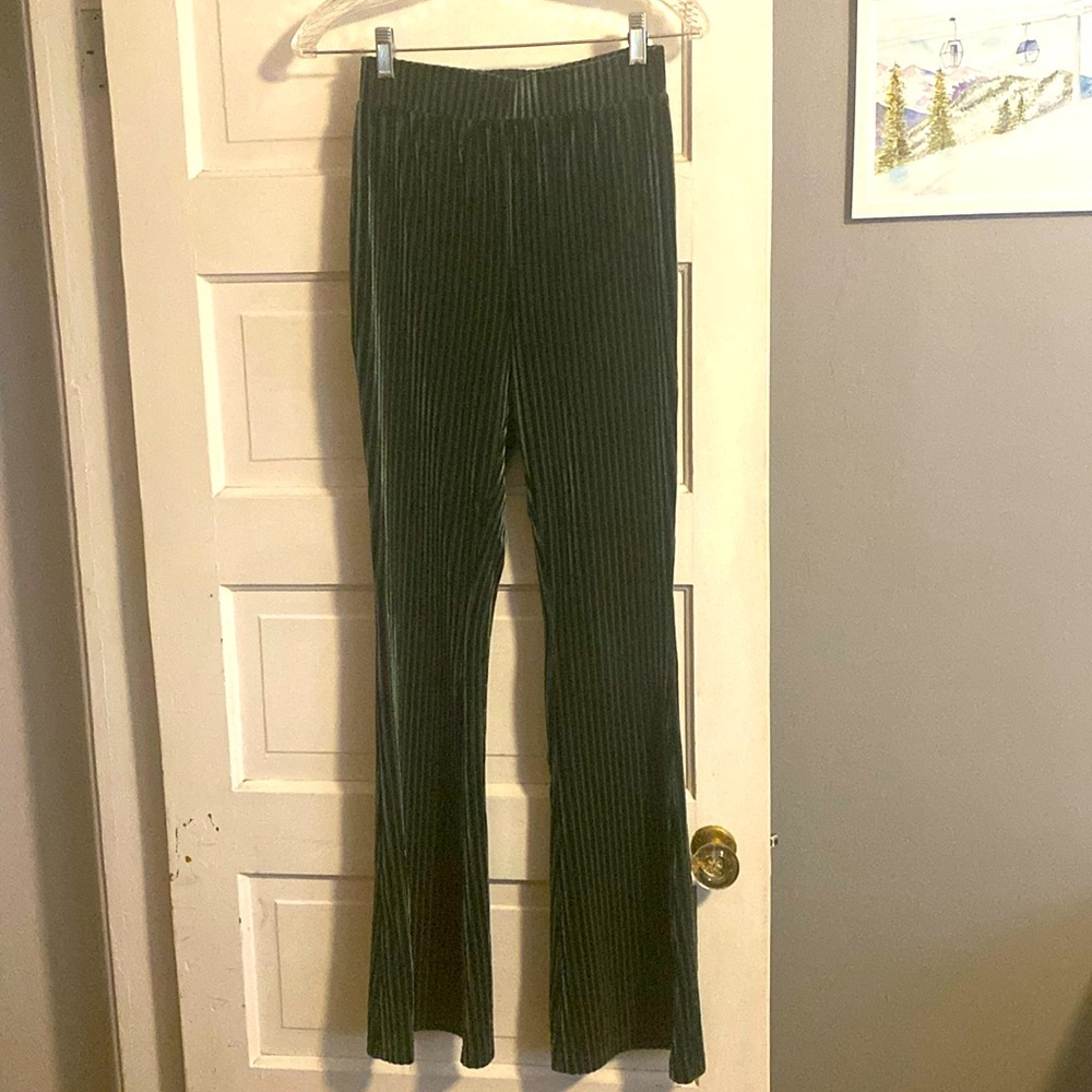 SHEIN green velvet corduroy flare pants